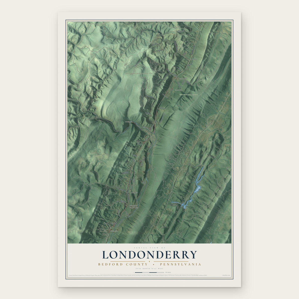 Londonderry, Bedford County, Pennsylvania map print, the full design