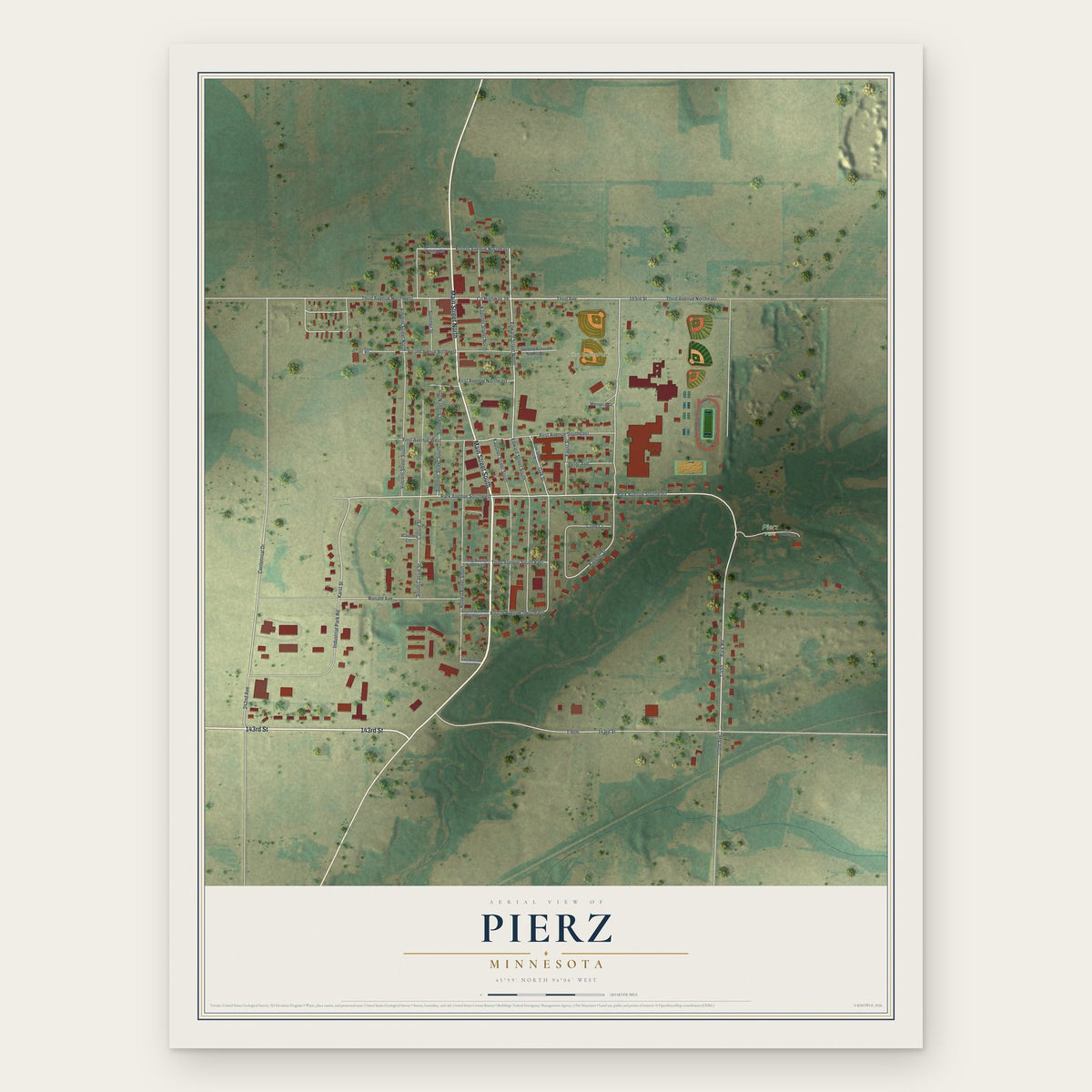 Pierz, Minnesota map print, the full design