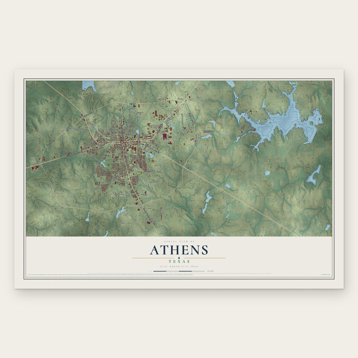 Athens, Texas map print, the full design