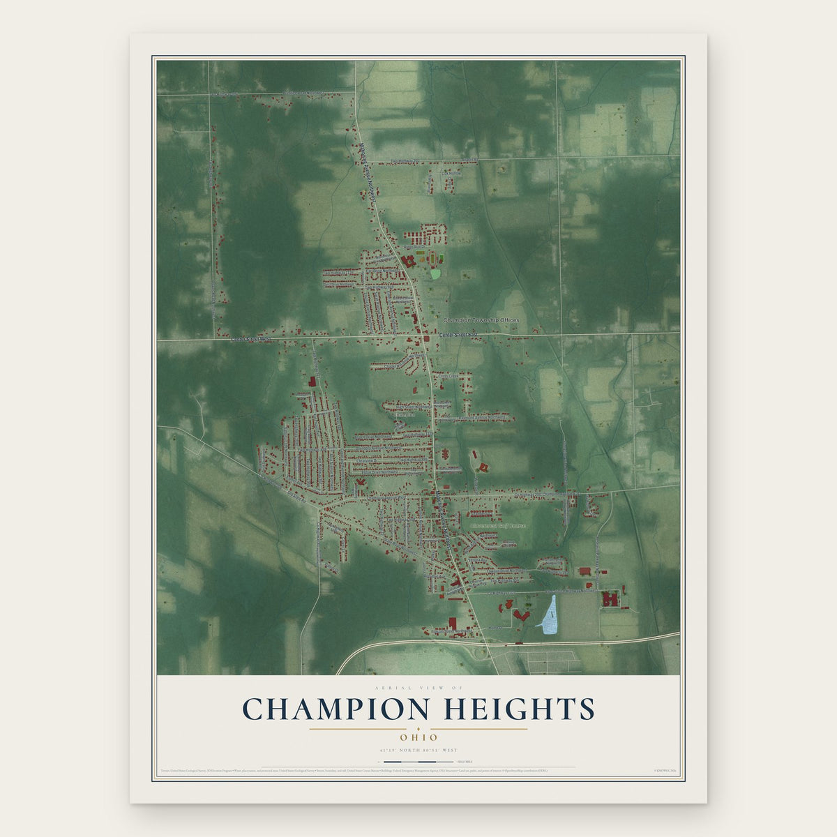 Champion Heights, Ohio map print, the full design