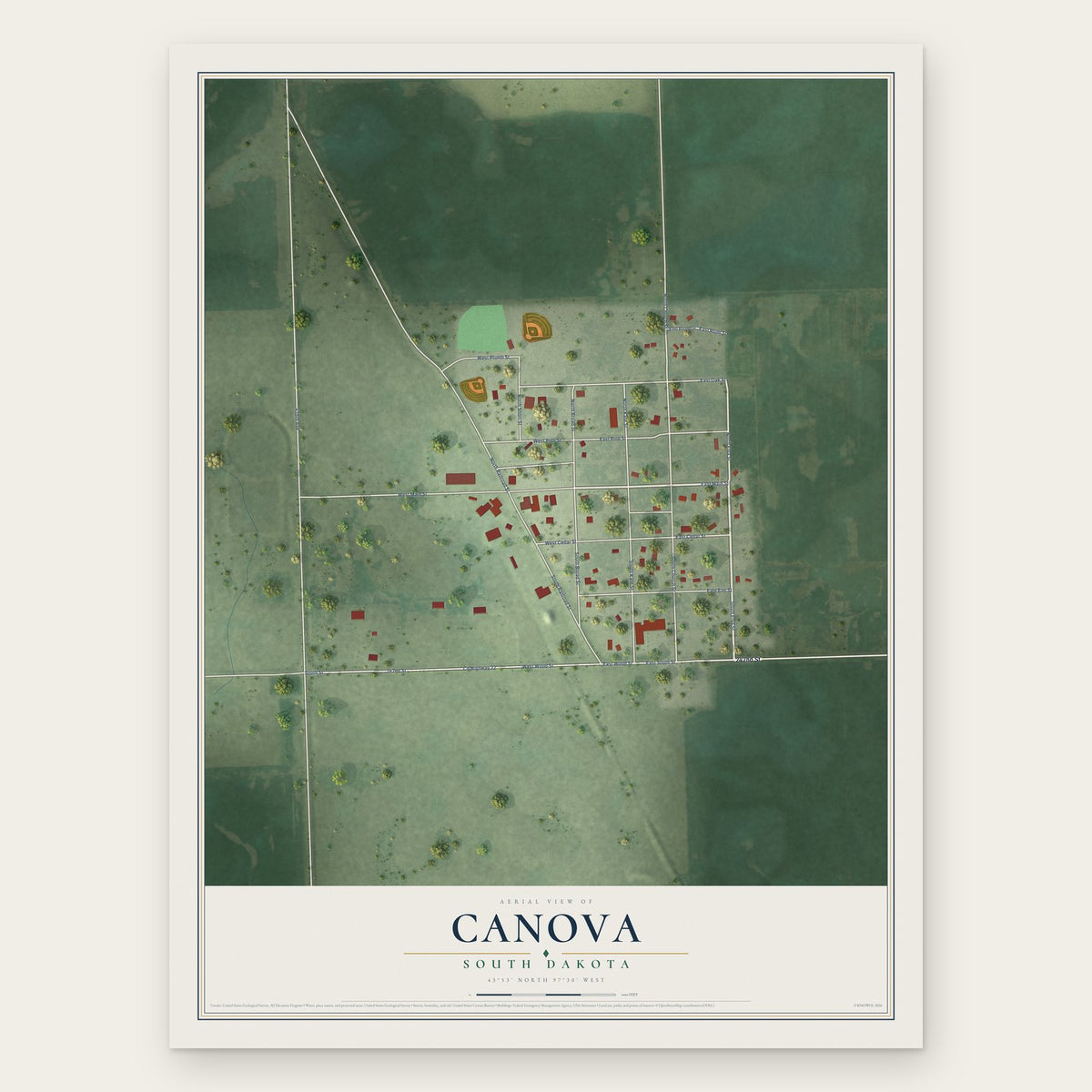 Canova, South Dakota map print, the full design
