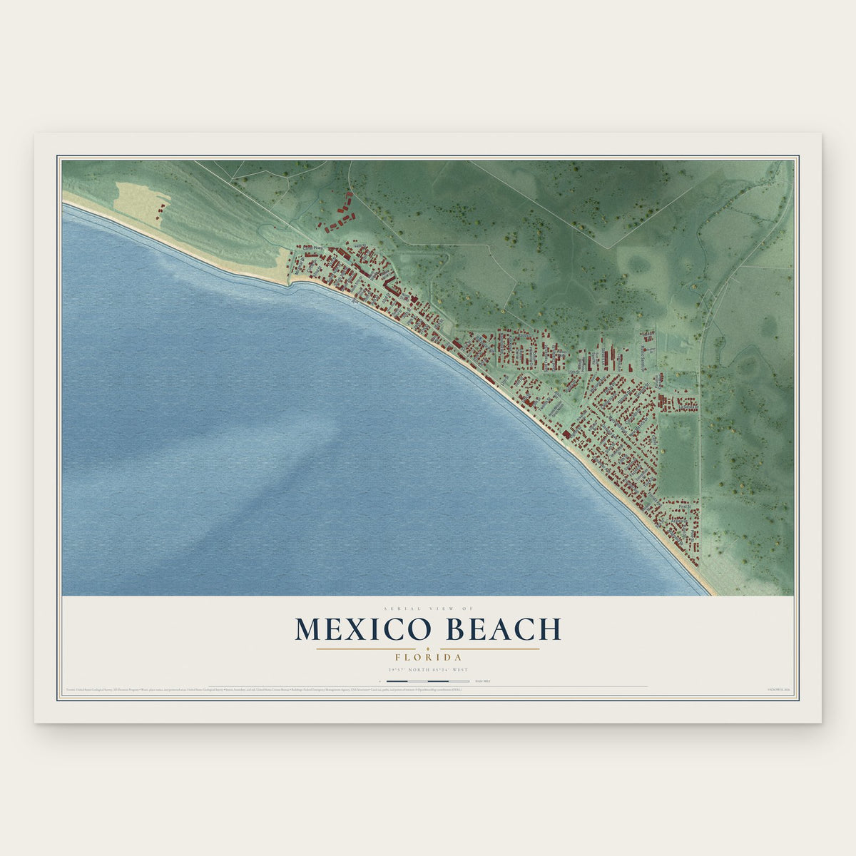 Mexico Beach, Florida map print, the full design