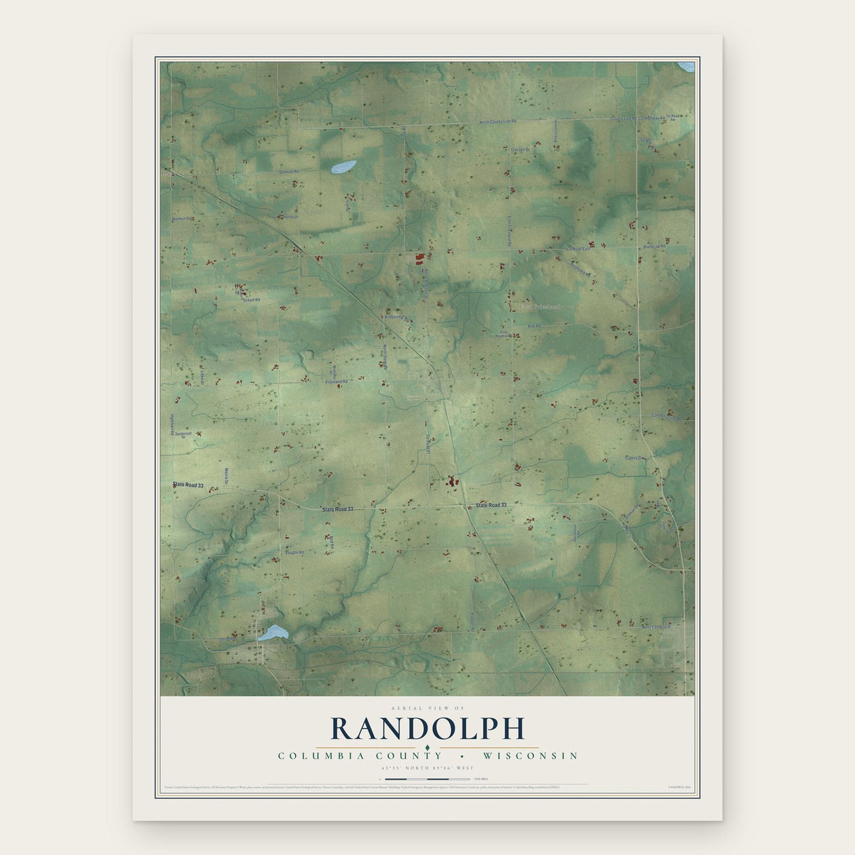 Randolph, Columbia County, Wisconsin map print, the full design