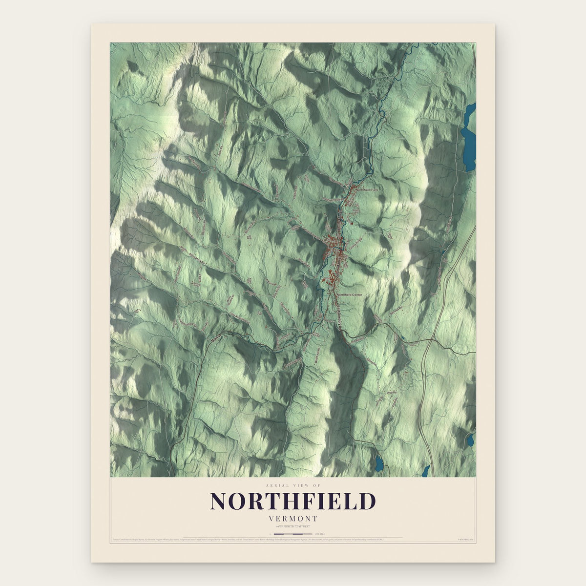 Northfield, Vermont map print, the full design