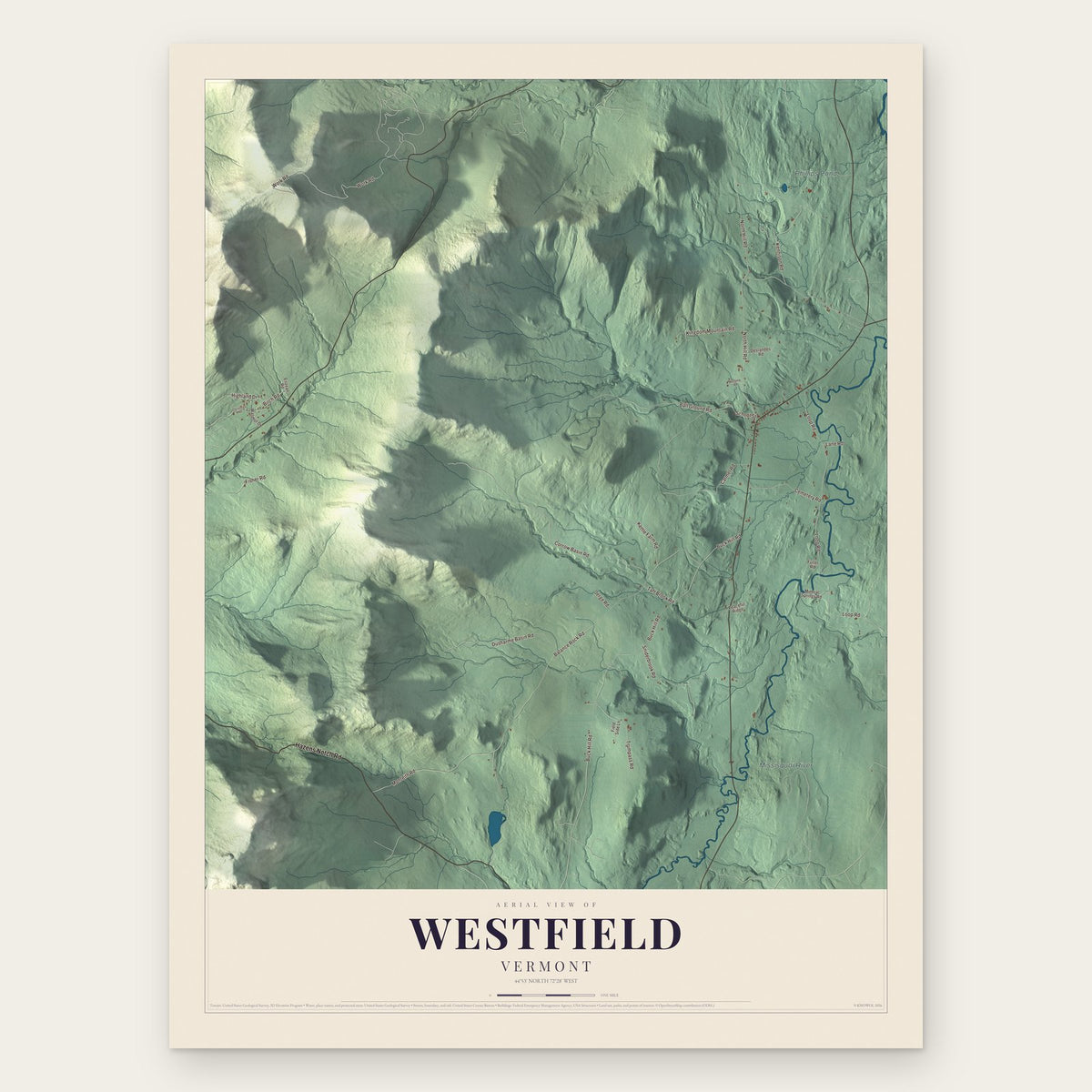Westfield, Vermont map print, the full design