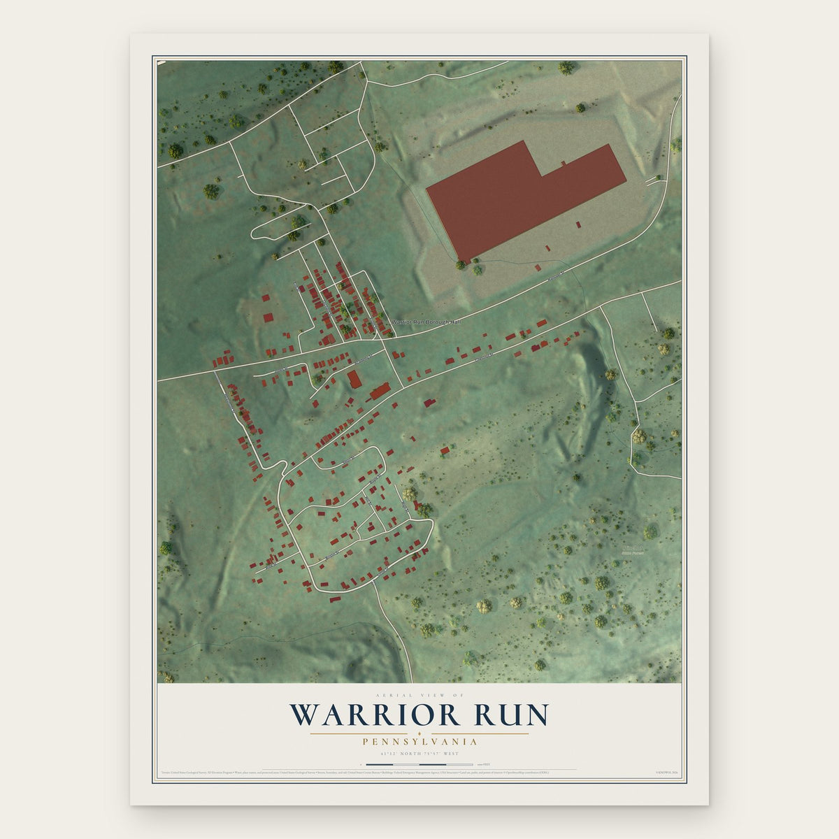 Warrior Run, Pennsylvania map print, the full design
