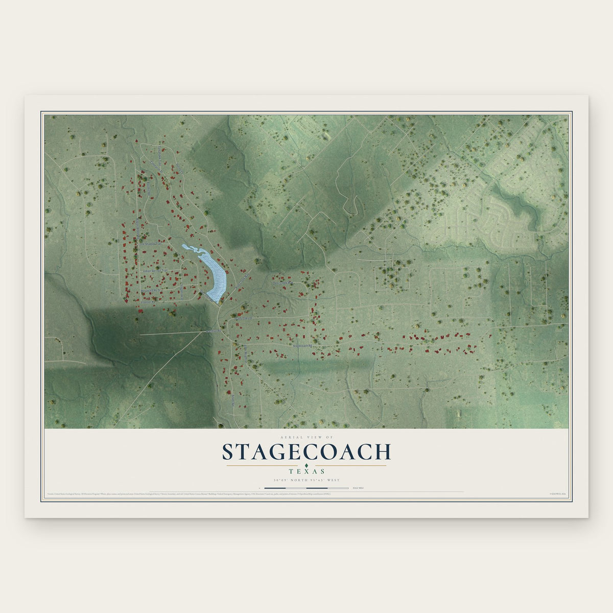 Stagecoach, Texas map print, the full design
