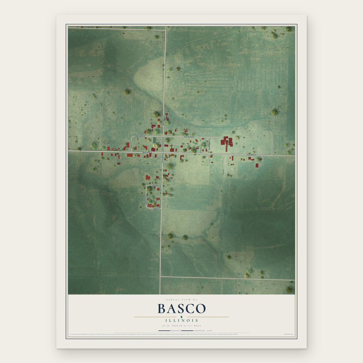 Basco, Illinois map print, the full design