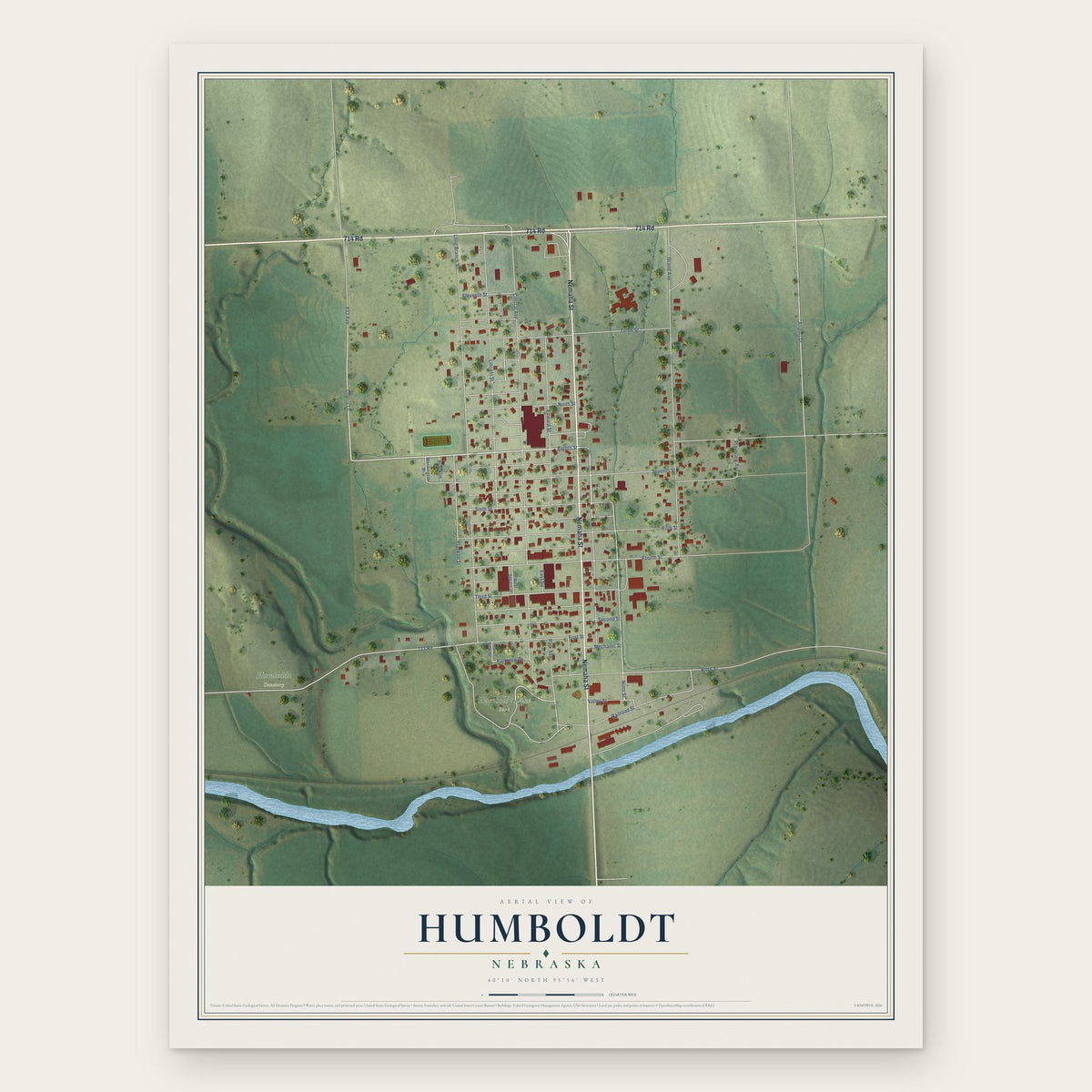 Humboldt, Nebraska map print, the full design