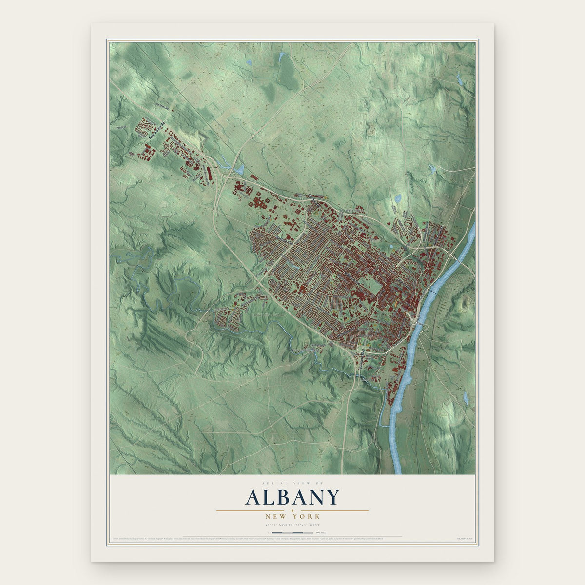 Albany, New York map print, the full design