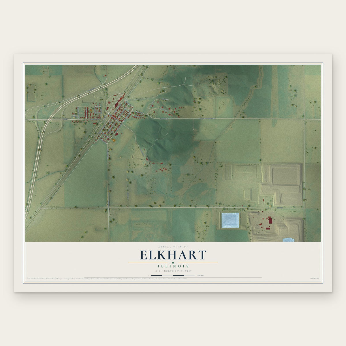 Elkhart, Illinois map print, the full design