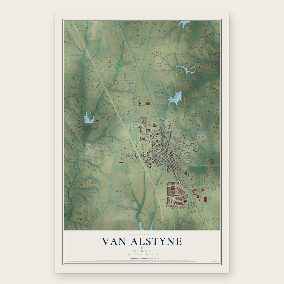 Van Alstyne, Texas map print, the full design