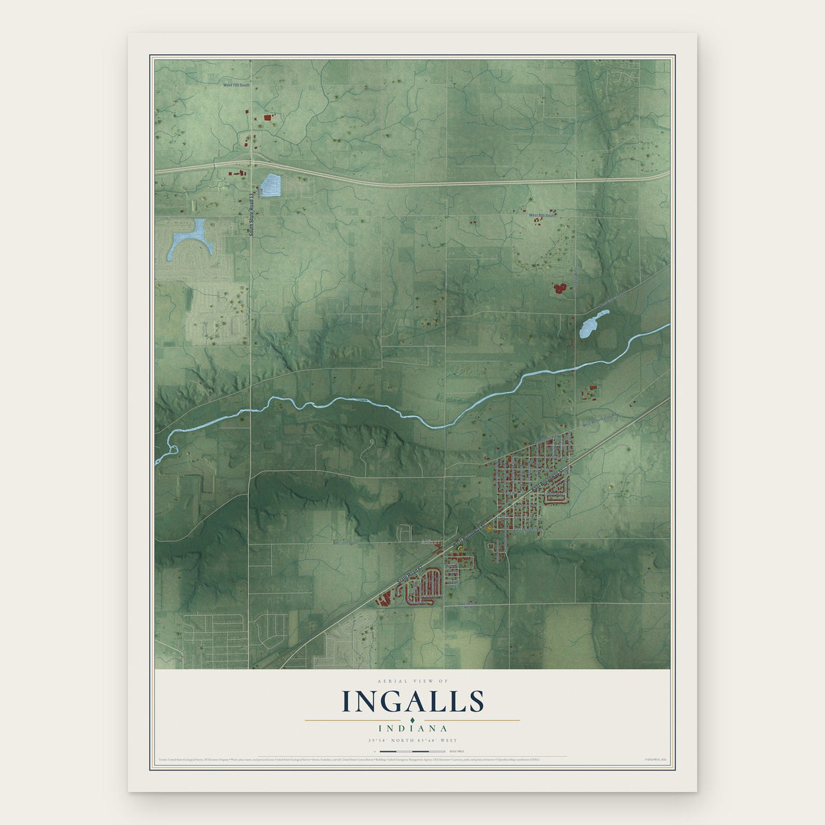 Ingalls, Indiana map print, the full design