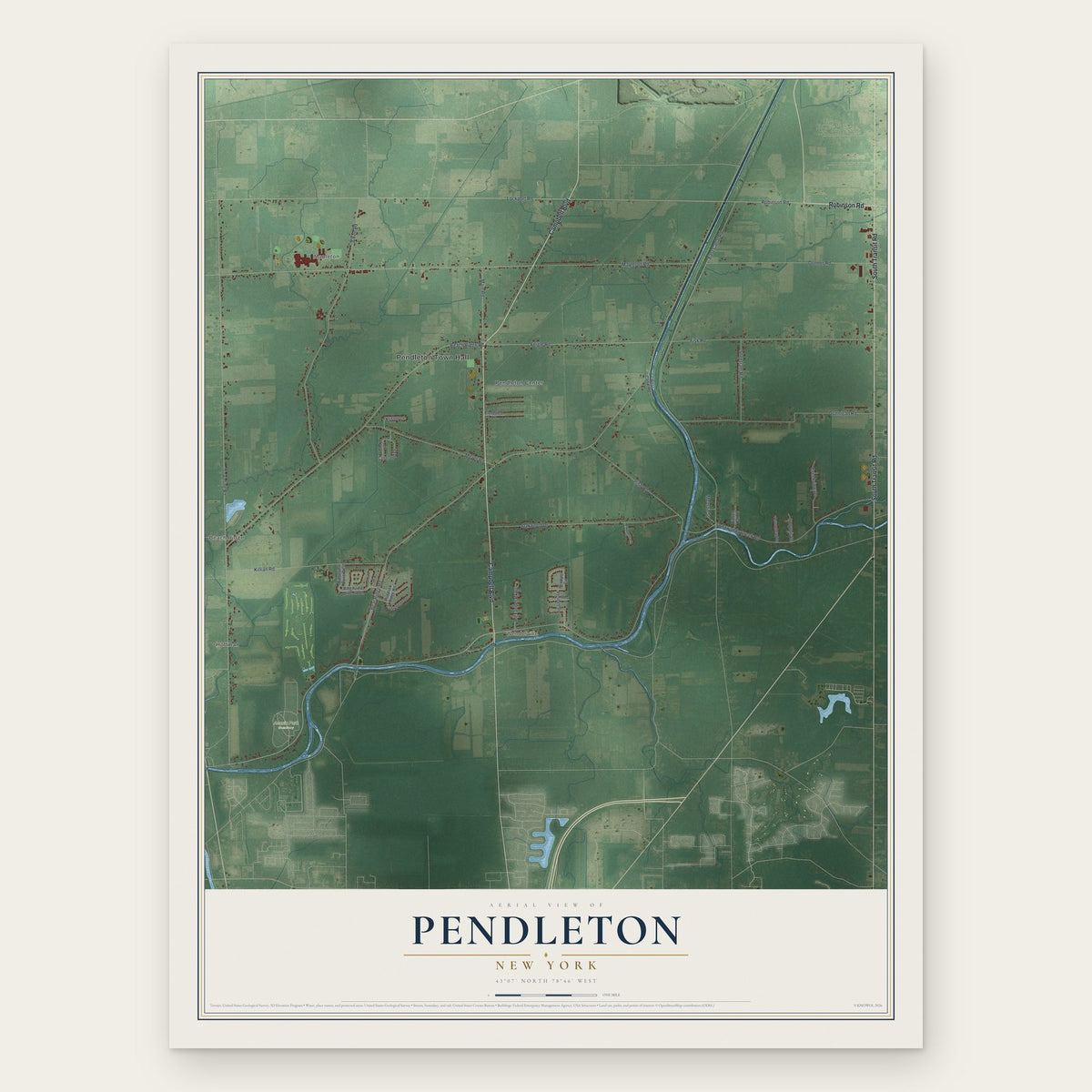 Pendleton, New York map print, the full design