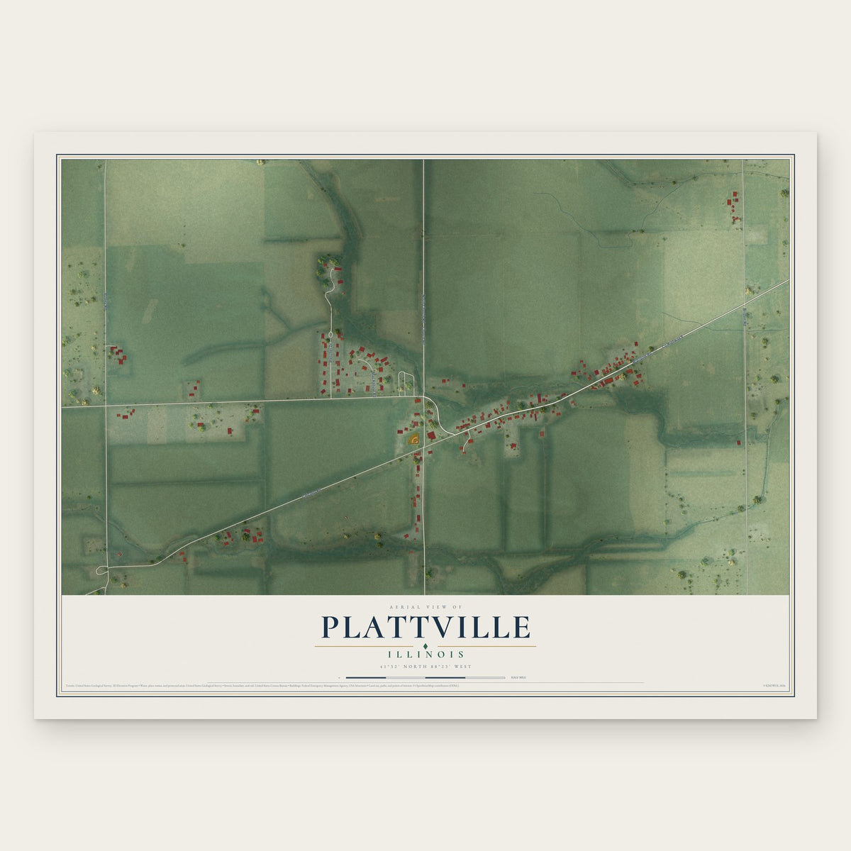 Plattville, Illinois map print, the full design