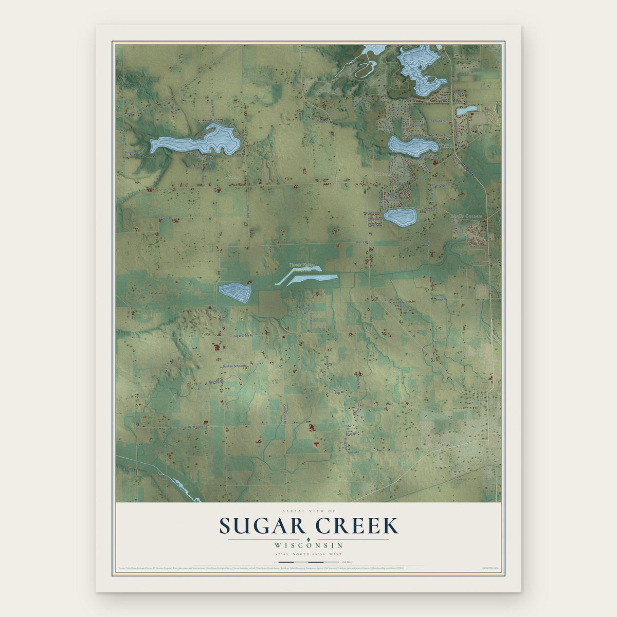 Sugar Creek, Wisconsin map print, the full design
