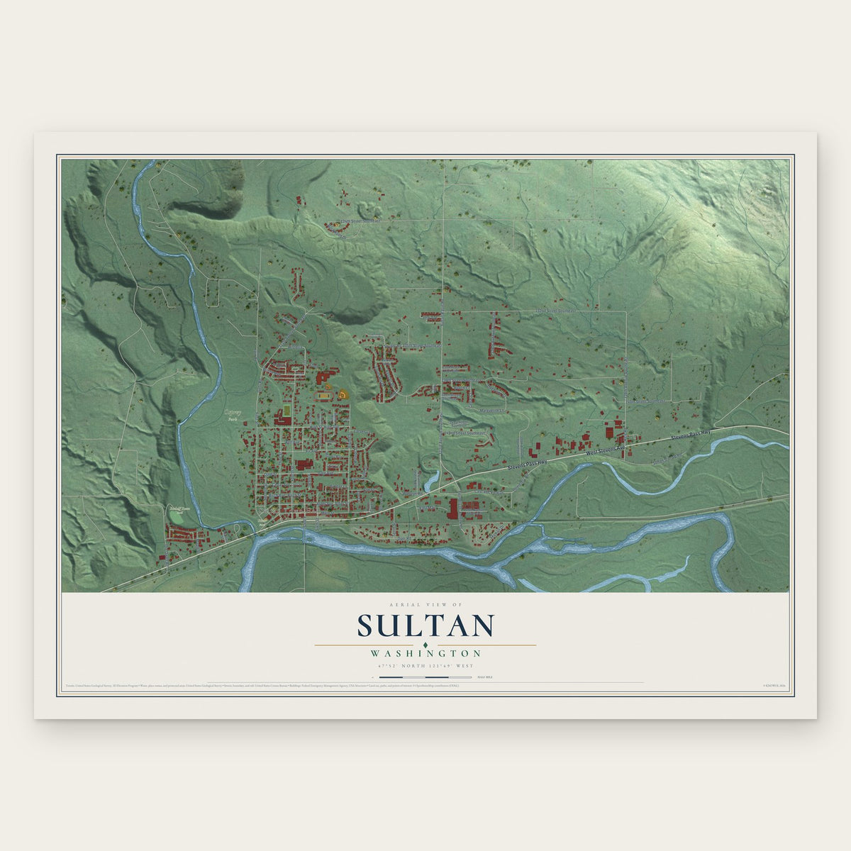 Sultan, Washington map print, the full design