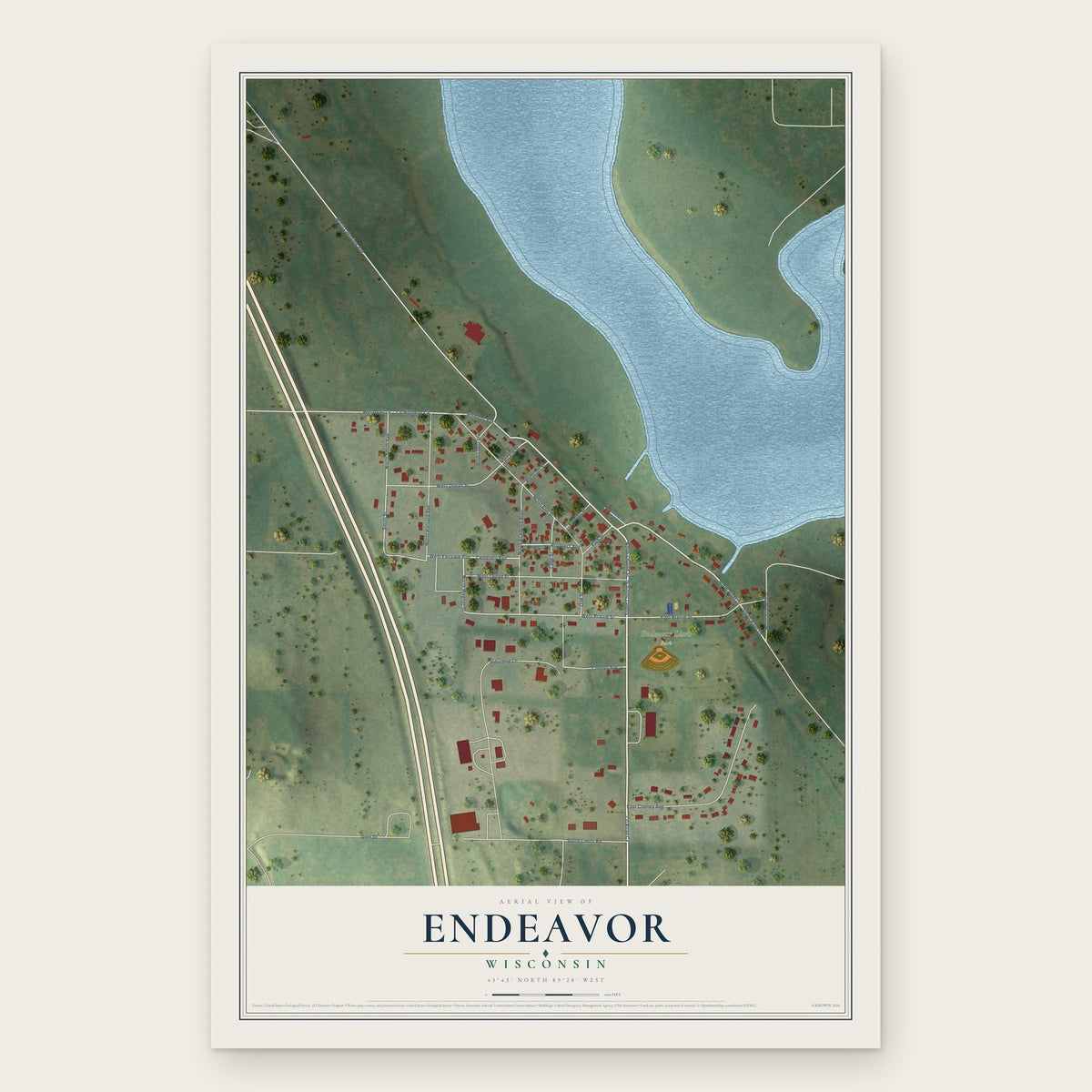 Endeavor, Wisconsin map print, the full design