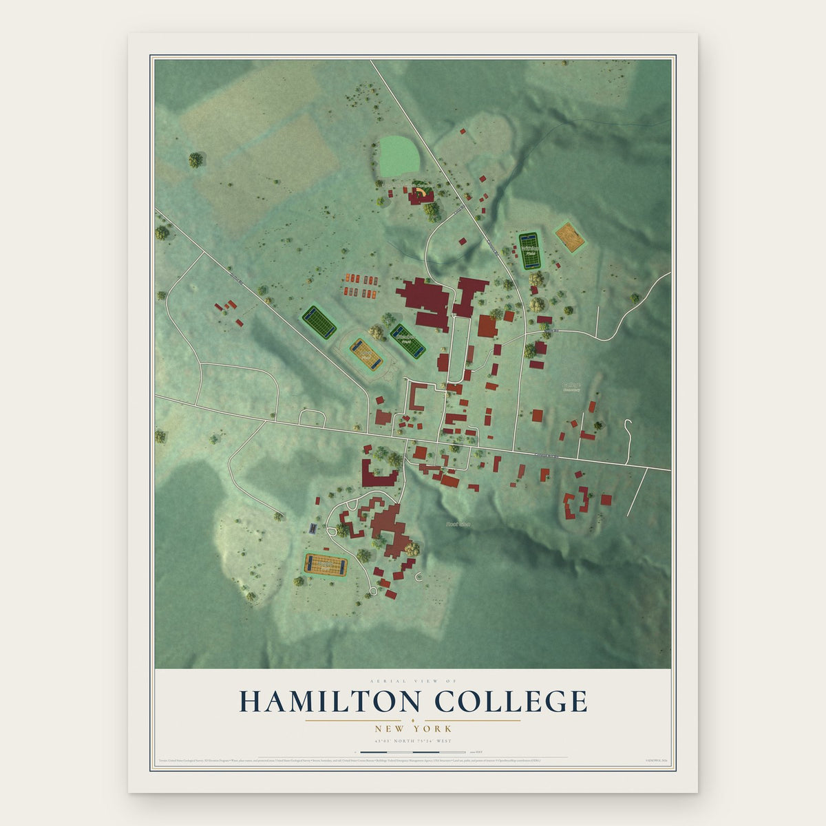 Hamilton College, New York map print, the full design