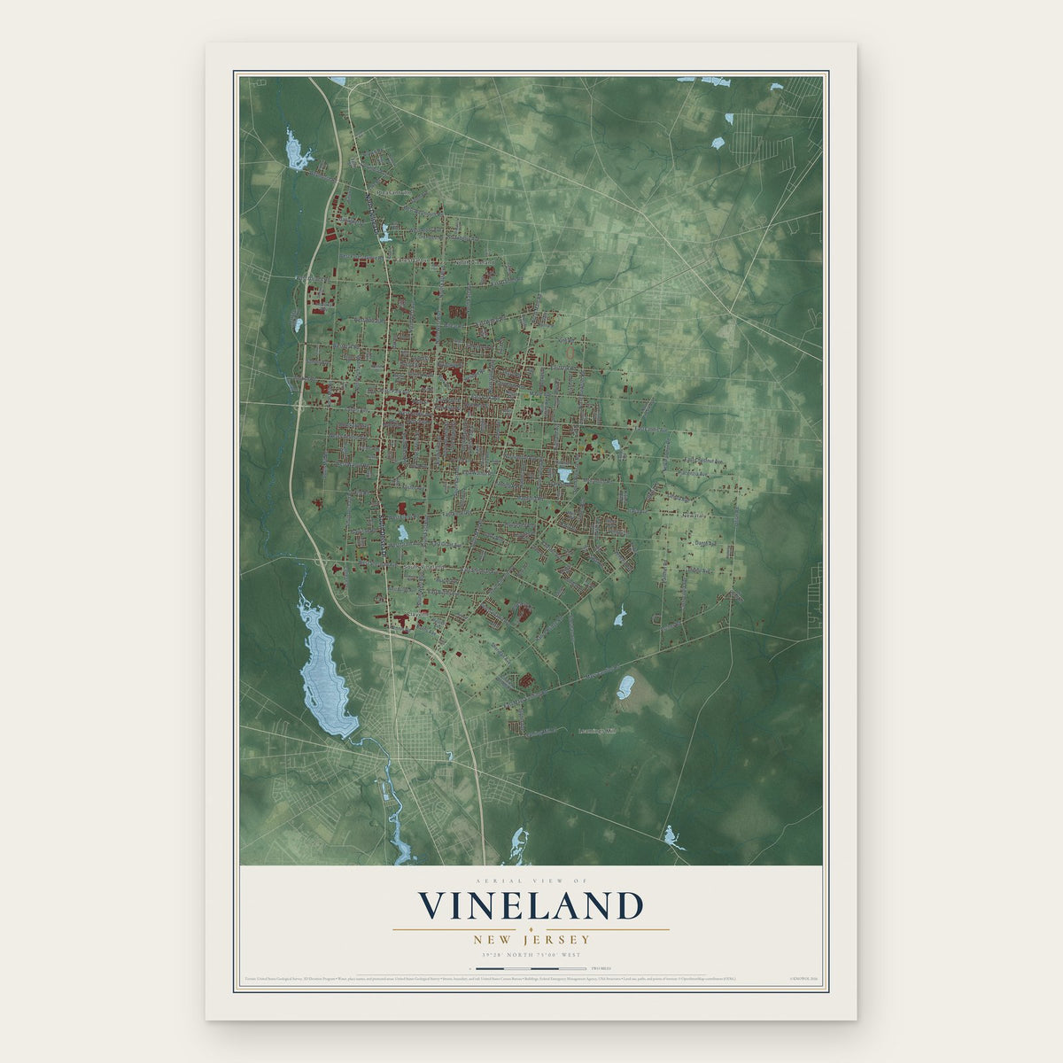 Vineland, New Jersey map print, the full design