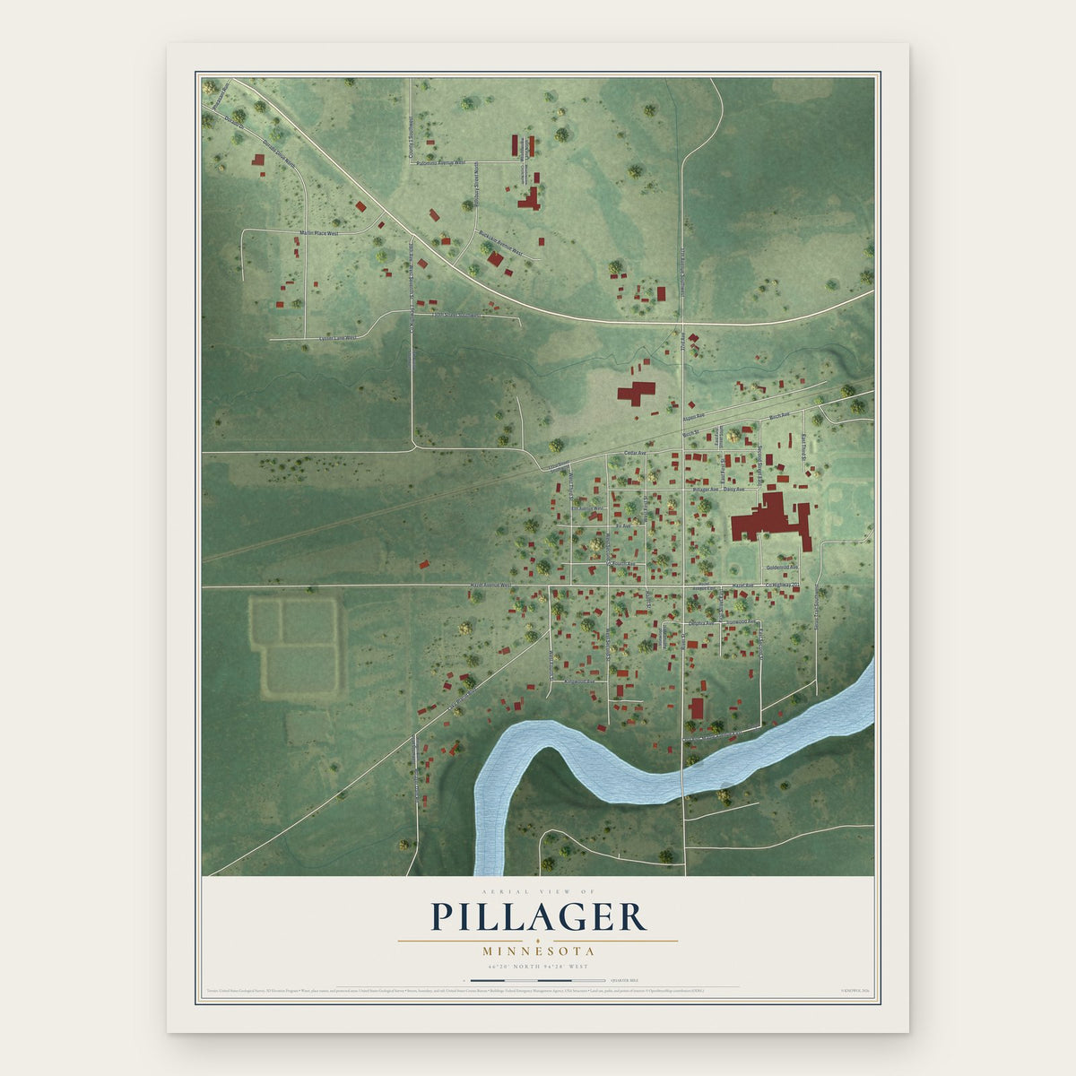 Pillager, Minnesota map print, the full design
