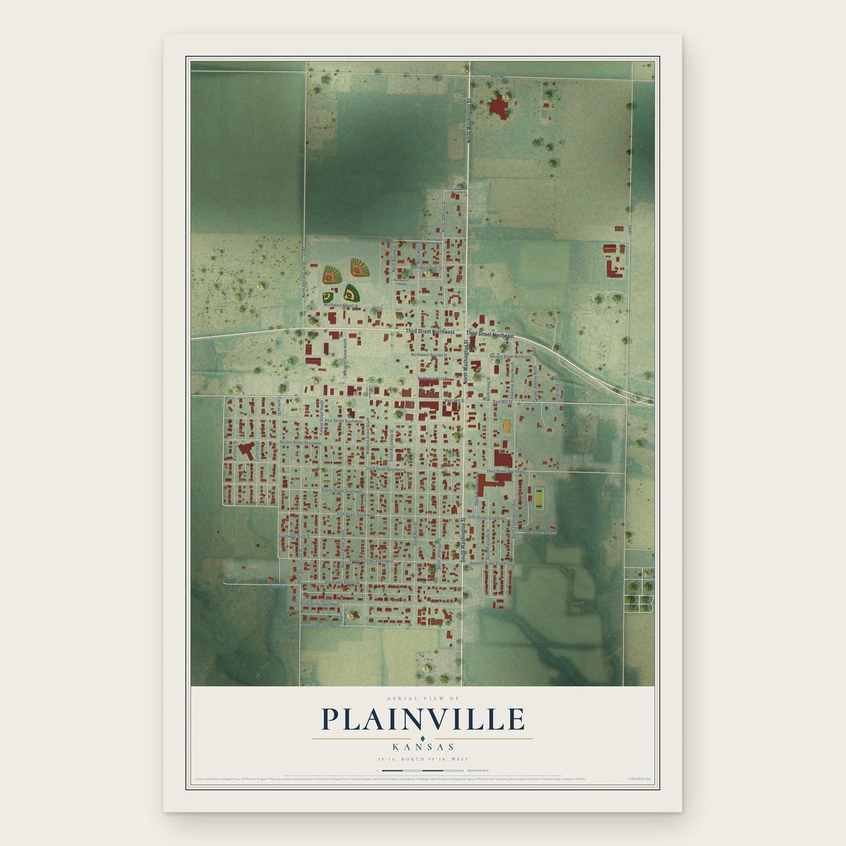 Plainville, Kansas map print, the full design