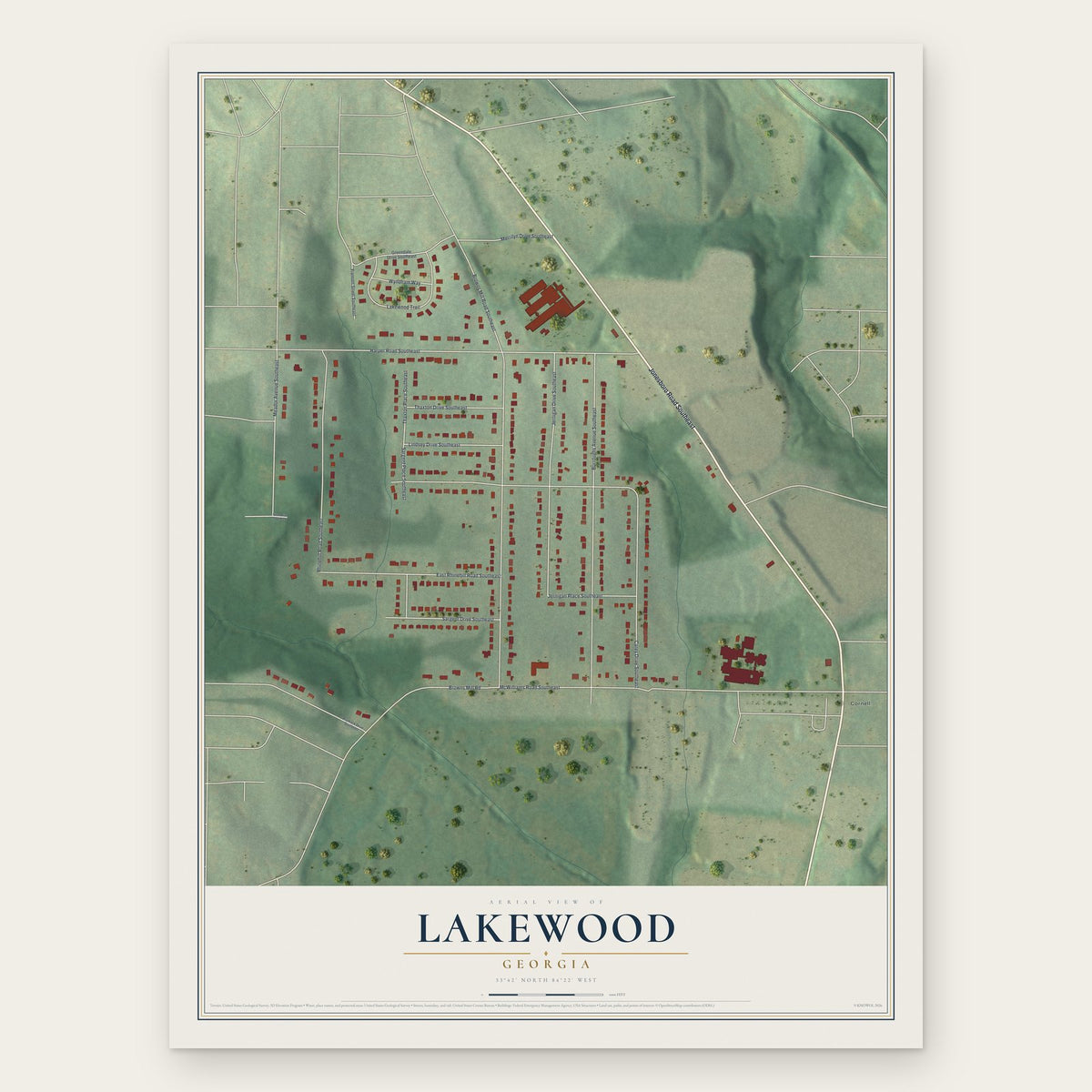 Lakewood, Georgia map print, the full design
