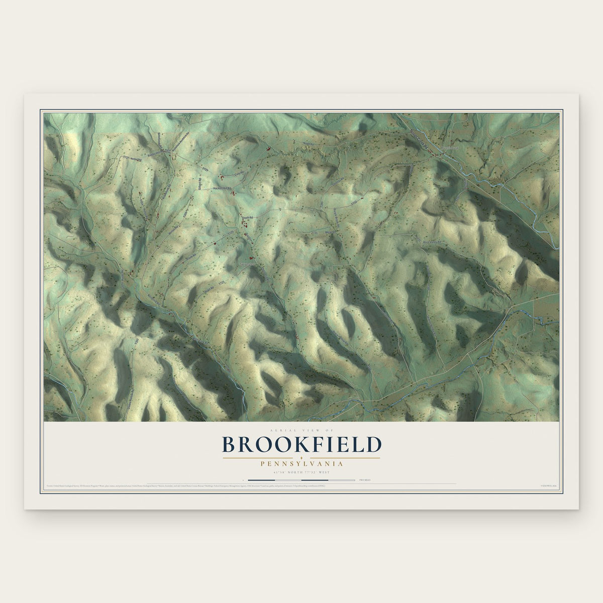 Brookfield, Pennsylvania map print, the full design
