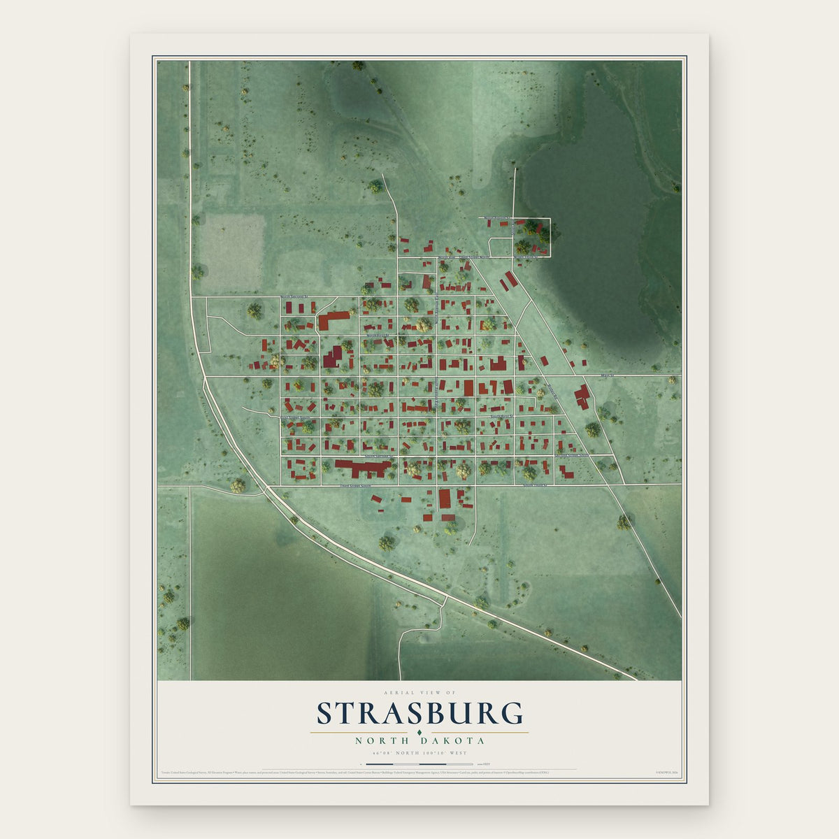 Strasburg, North Dakota map print, the full design