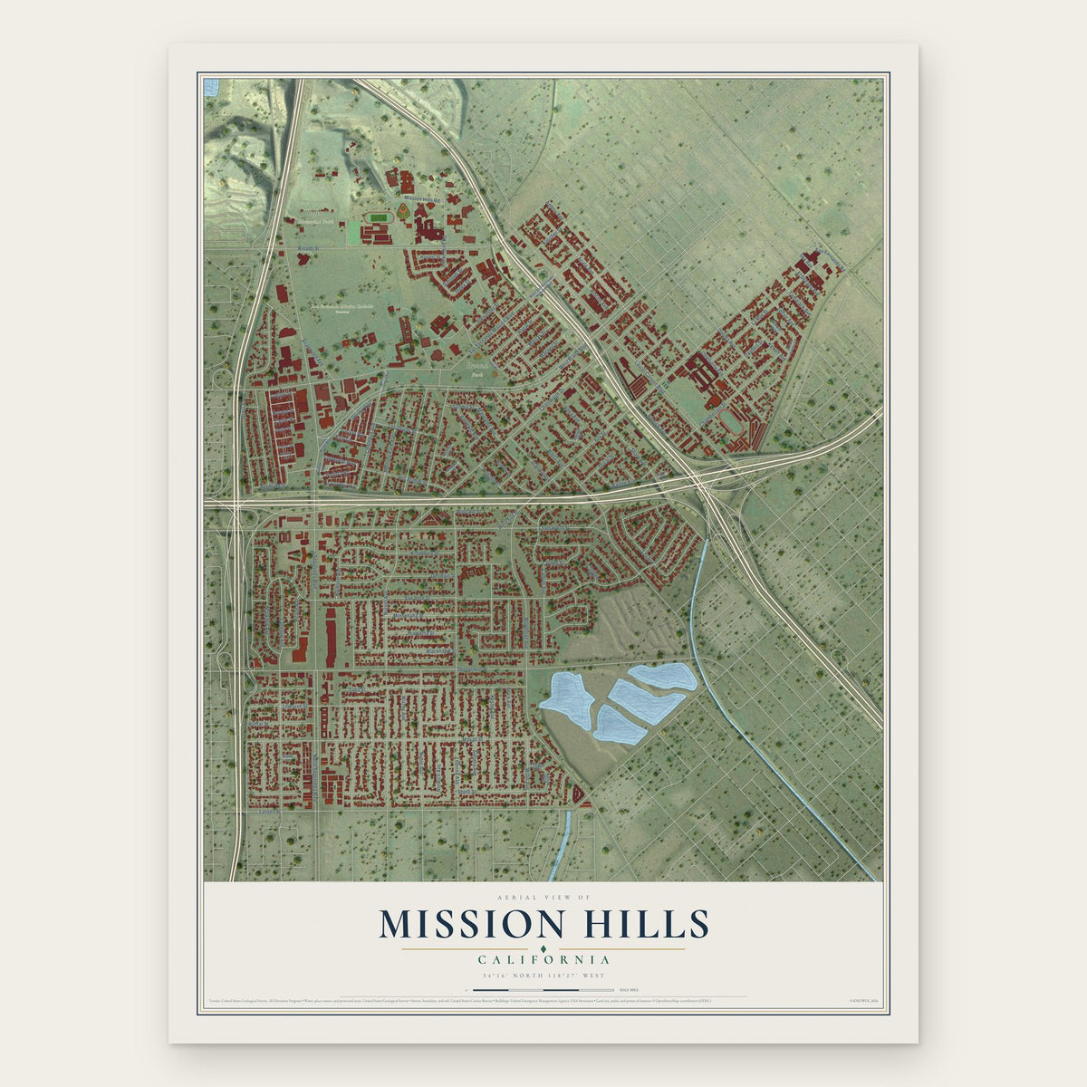 Mission Hills, California map print, the full design
