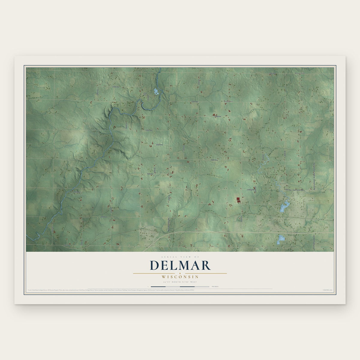 Delmar, Wisconsin map print, the full design