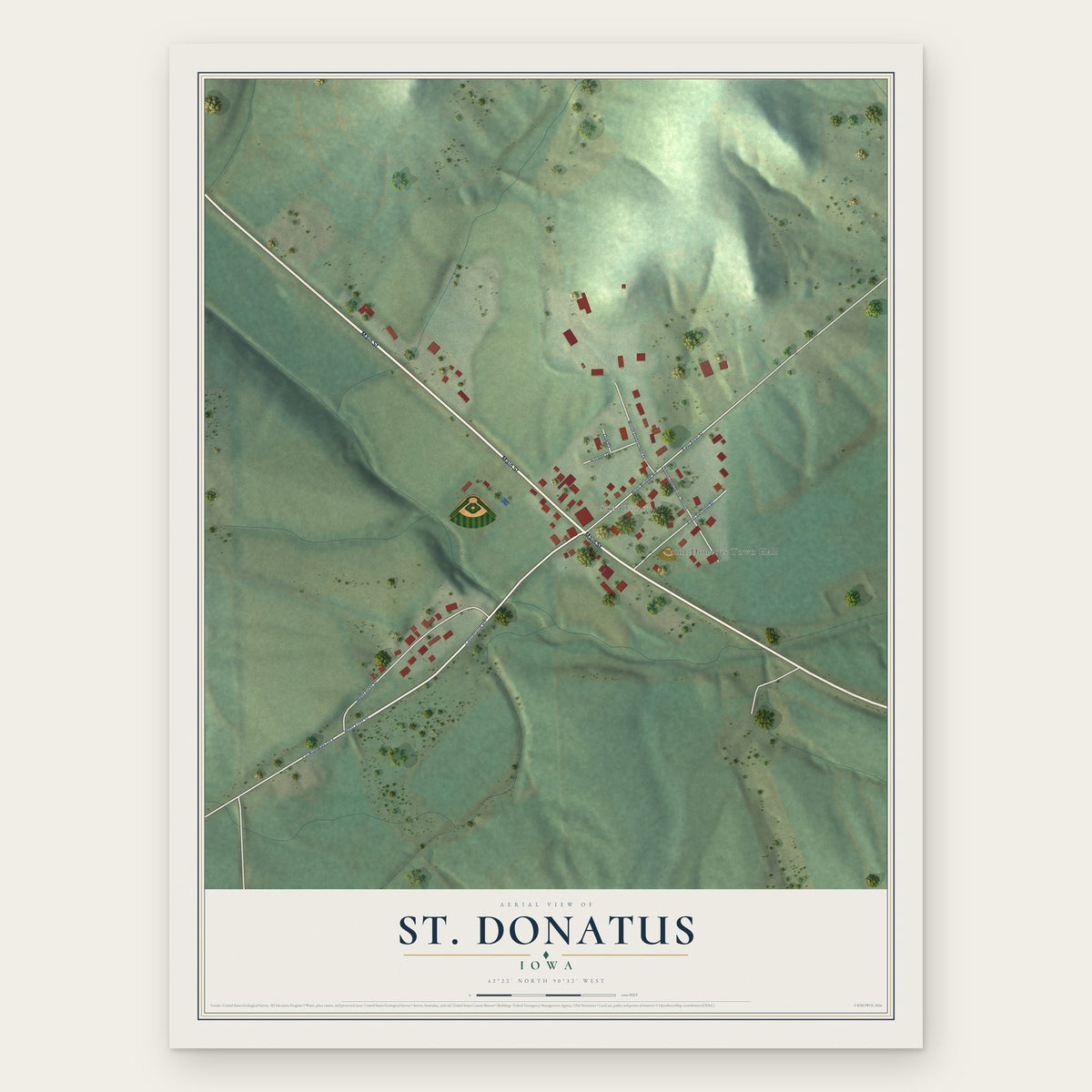 St. Donatus, Iowa map print, the full design