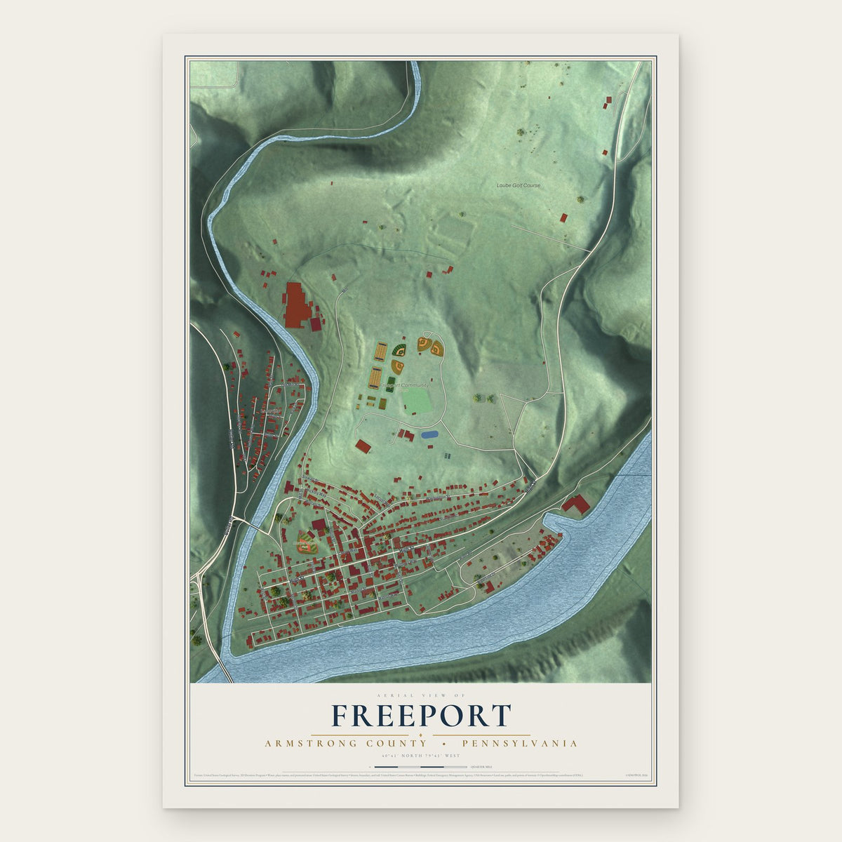 Freeport, Armstrong County, Pennsylvania map print, the full design