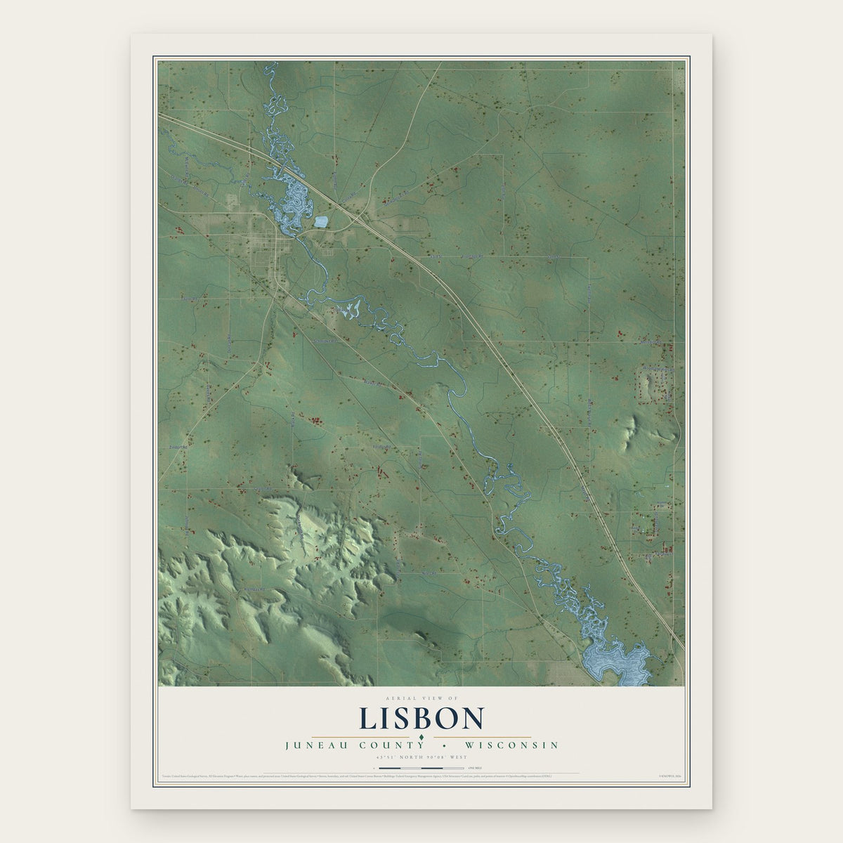 Lisbon, Juneau County, Wisconsin map print, the full design