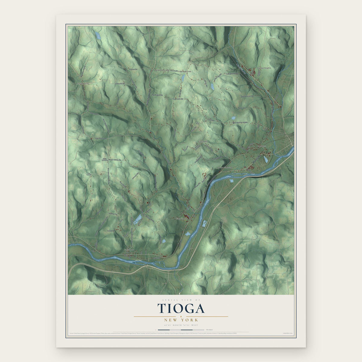 Tioga, New York map print, the full design