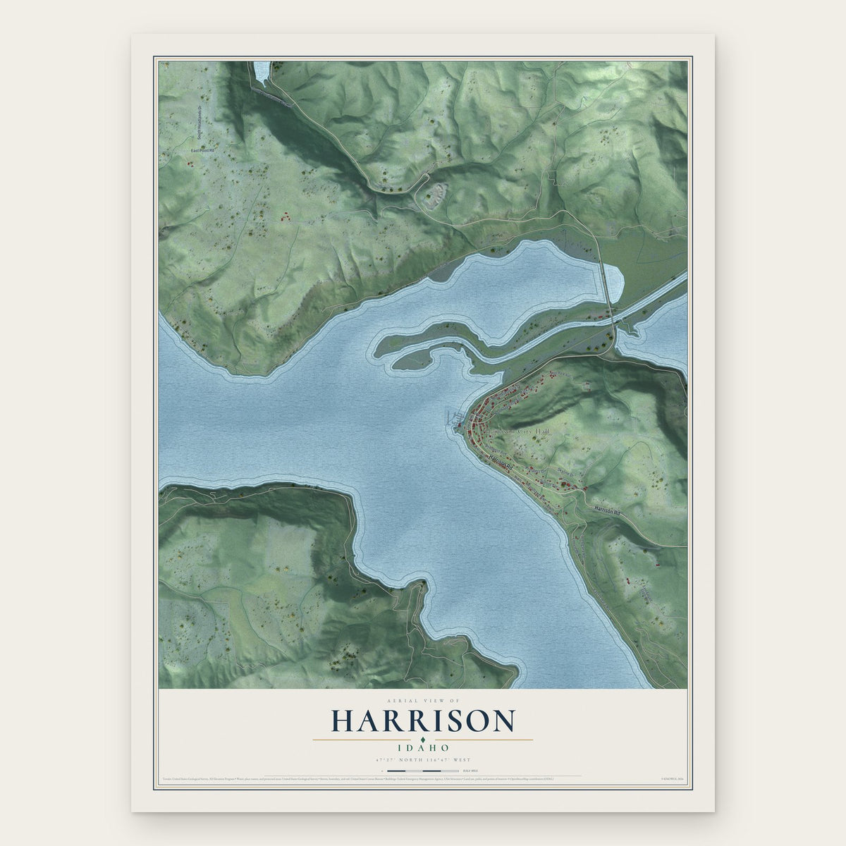 Harrison, Idaho map print, the full design