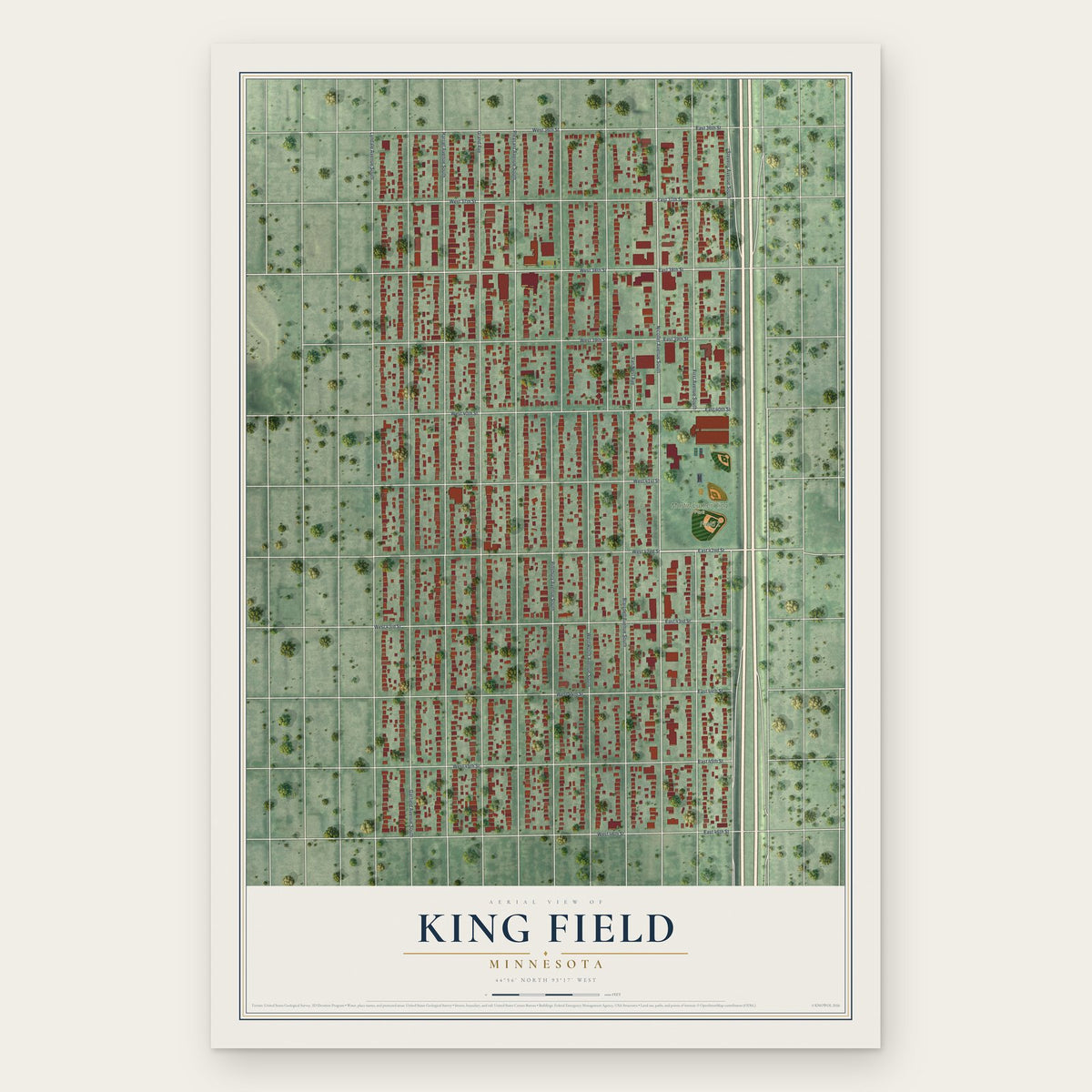 King Field, Minnesota map print, the full design