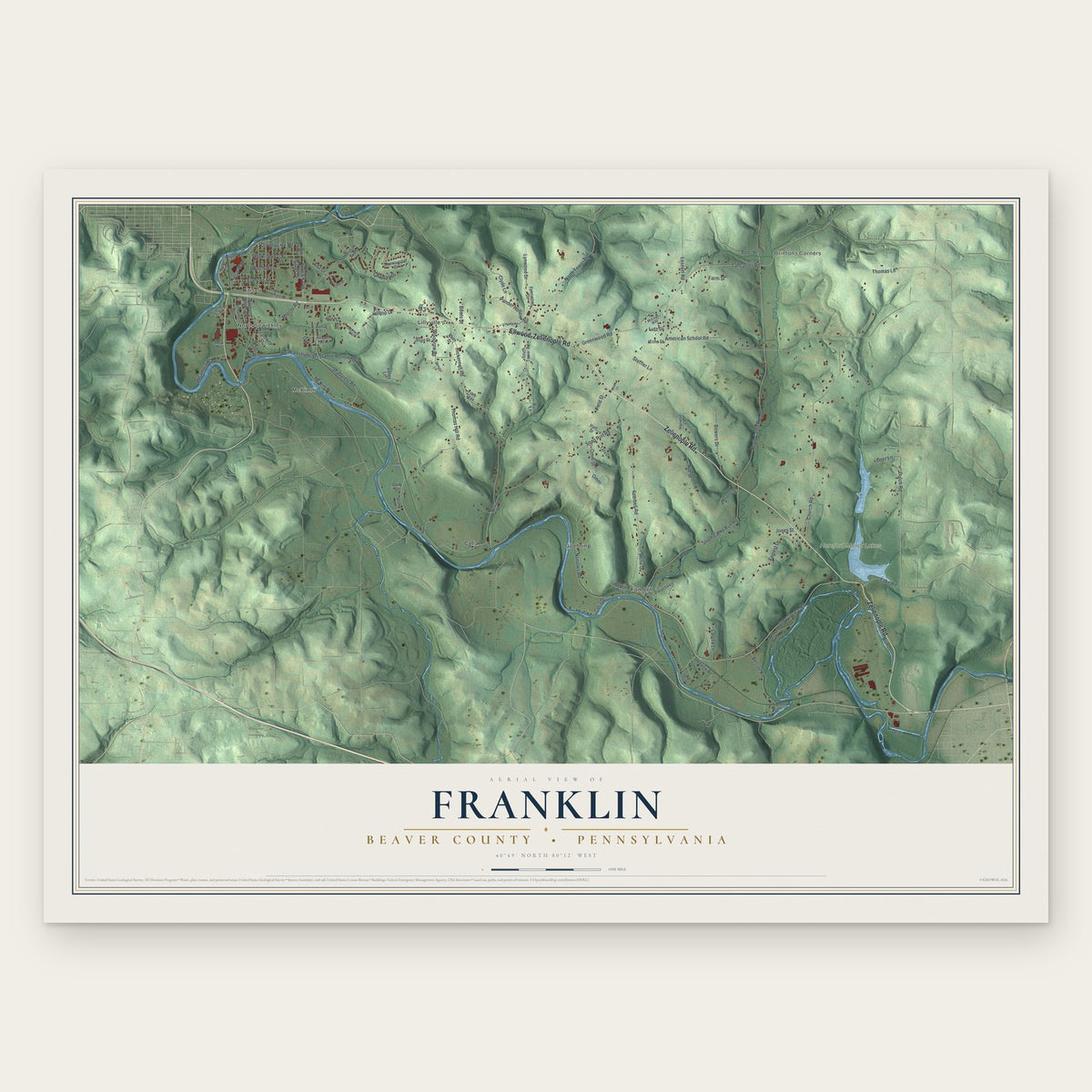 Franklin, Beaver County, Pennsylvania map print, the full design