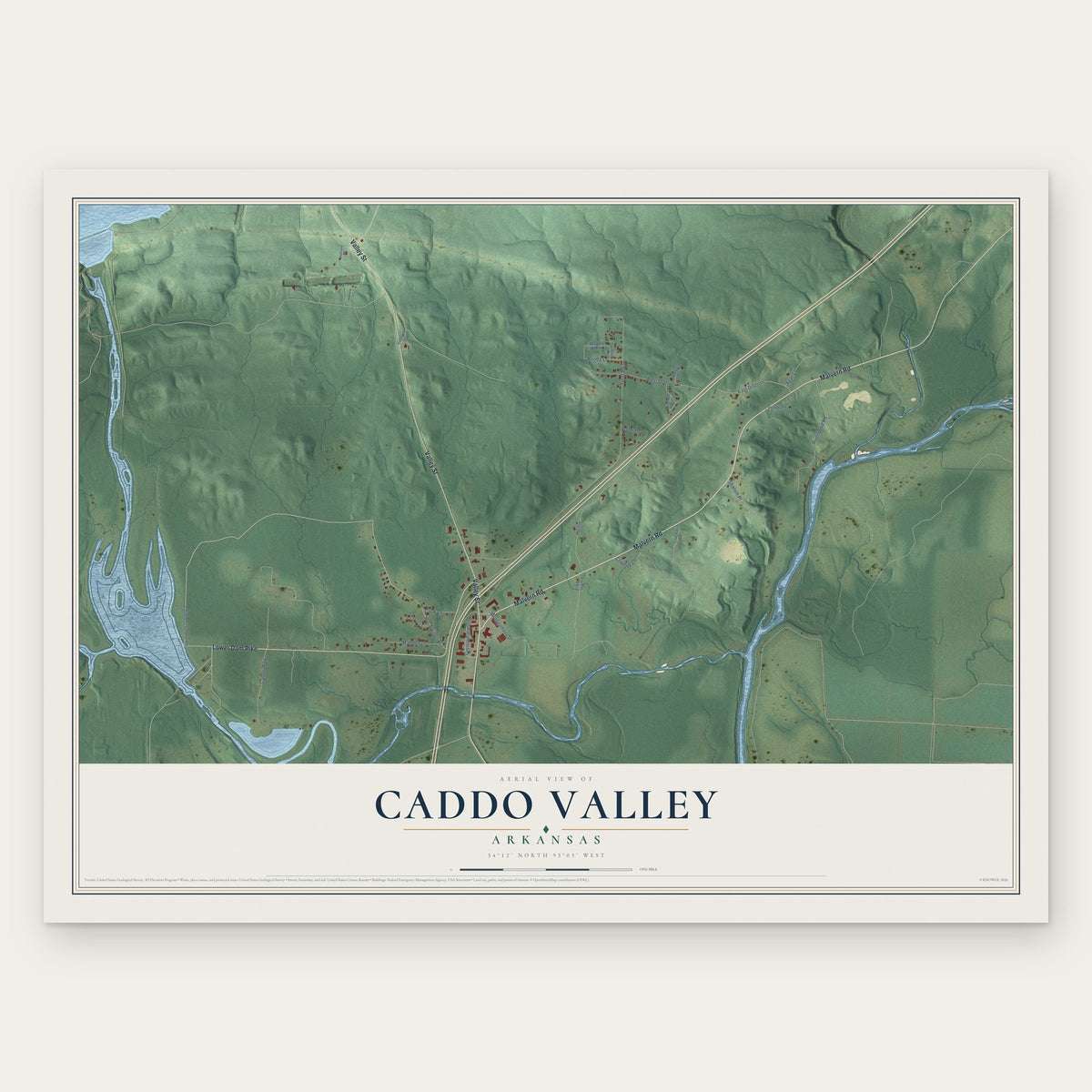 Caddo Valley, Arkansas map print, the full design