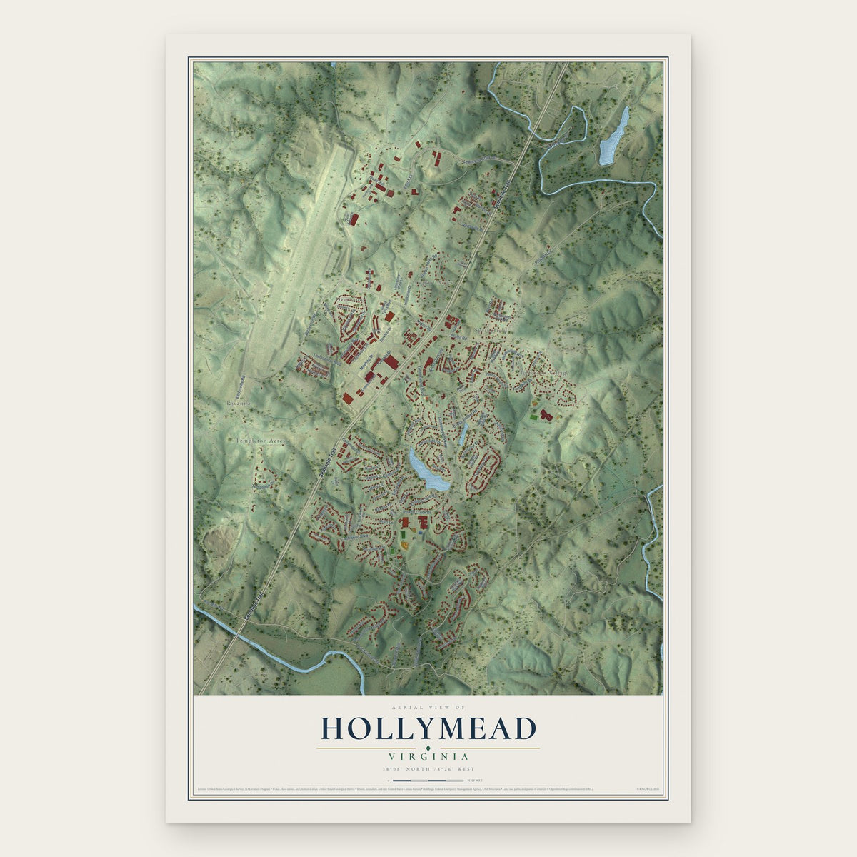 Hollymead, Virginia map print, the full design