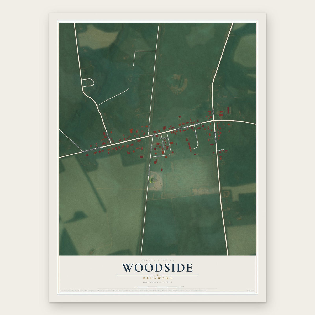 Woodside, Delaware map print, the full design
