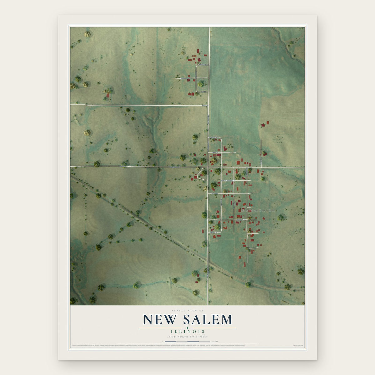 New Salem, Illinois map print, the full design