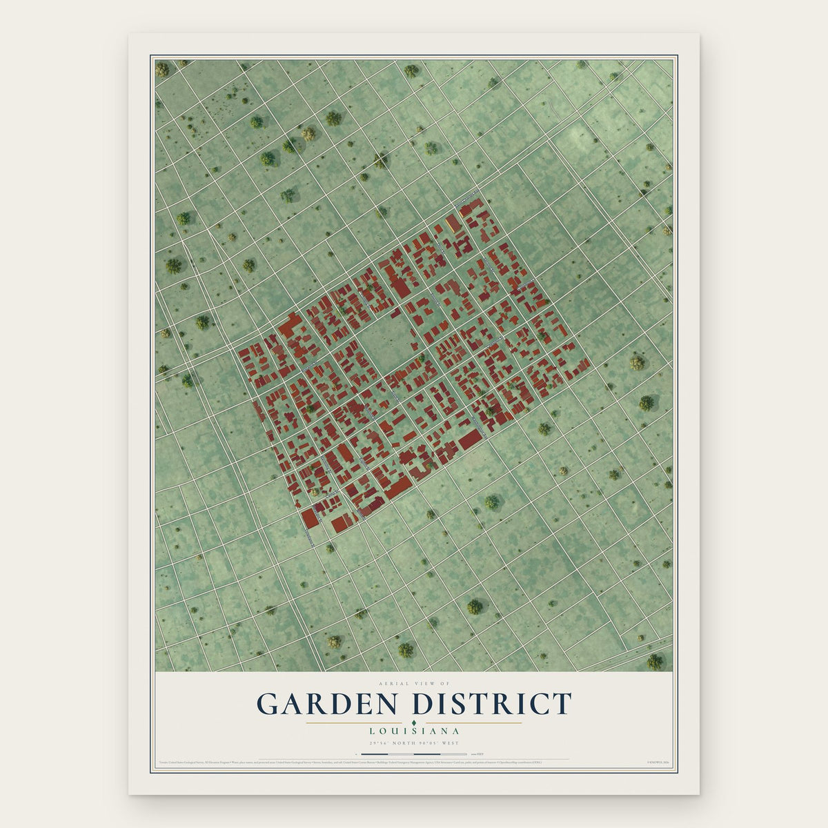 Garden District, Louisiana map print, the full design