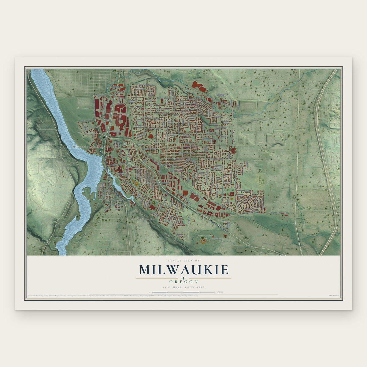 Milwaukie, Oregon map print, the full design