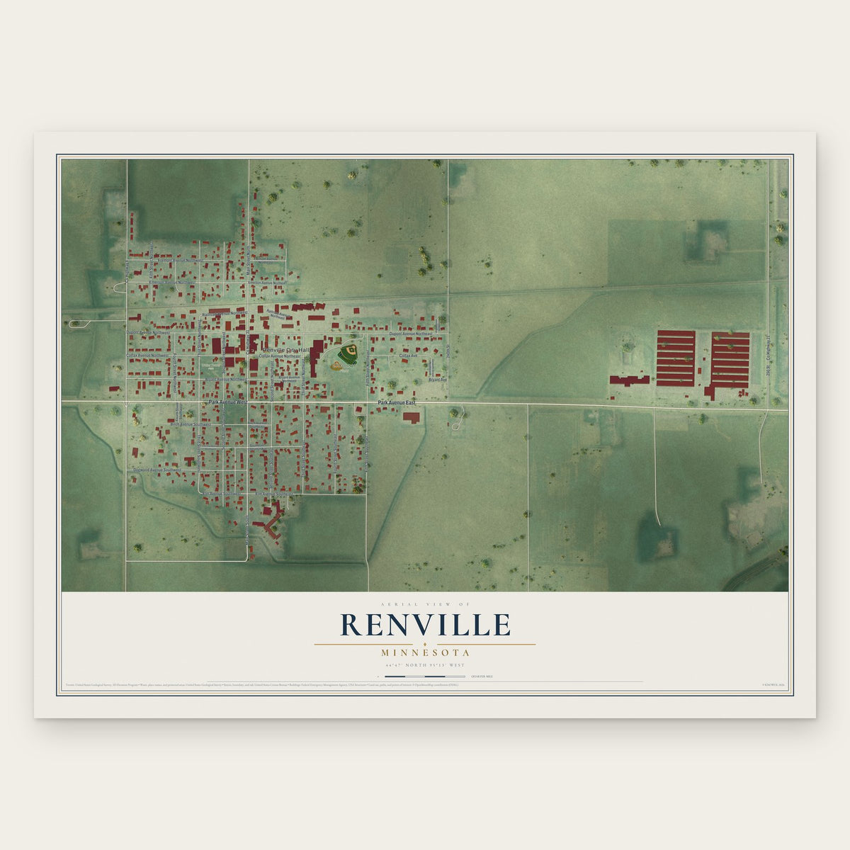Renville, Minnesota map print, the full design