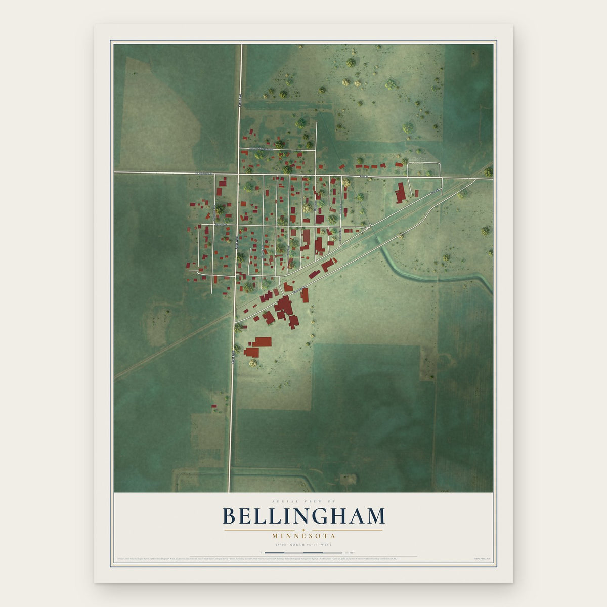 Bellingham, Minnesota map print, the full design