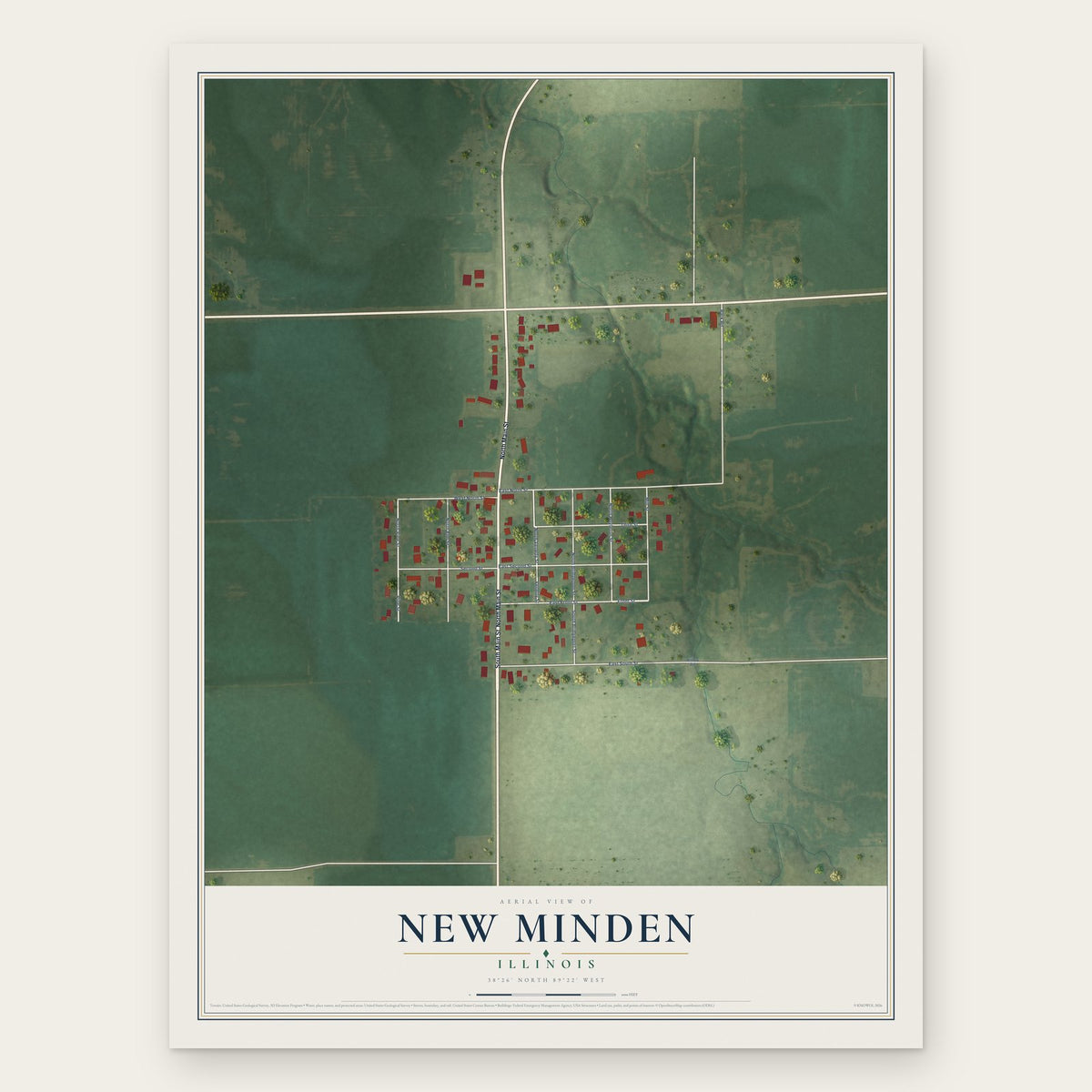 New Minden, Illinois map print, the full design