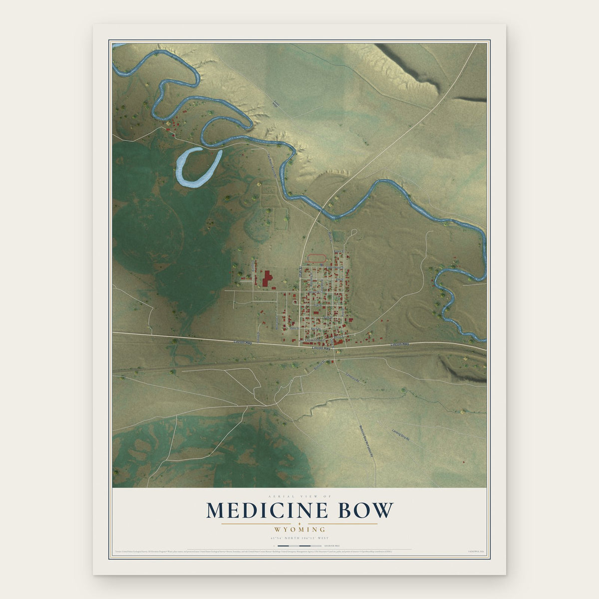 Medicine Bow, Wyoming map print, the full design