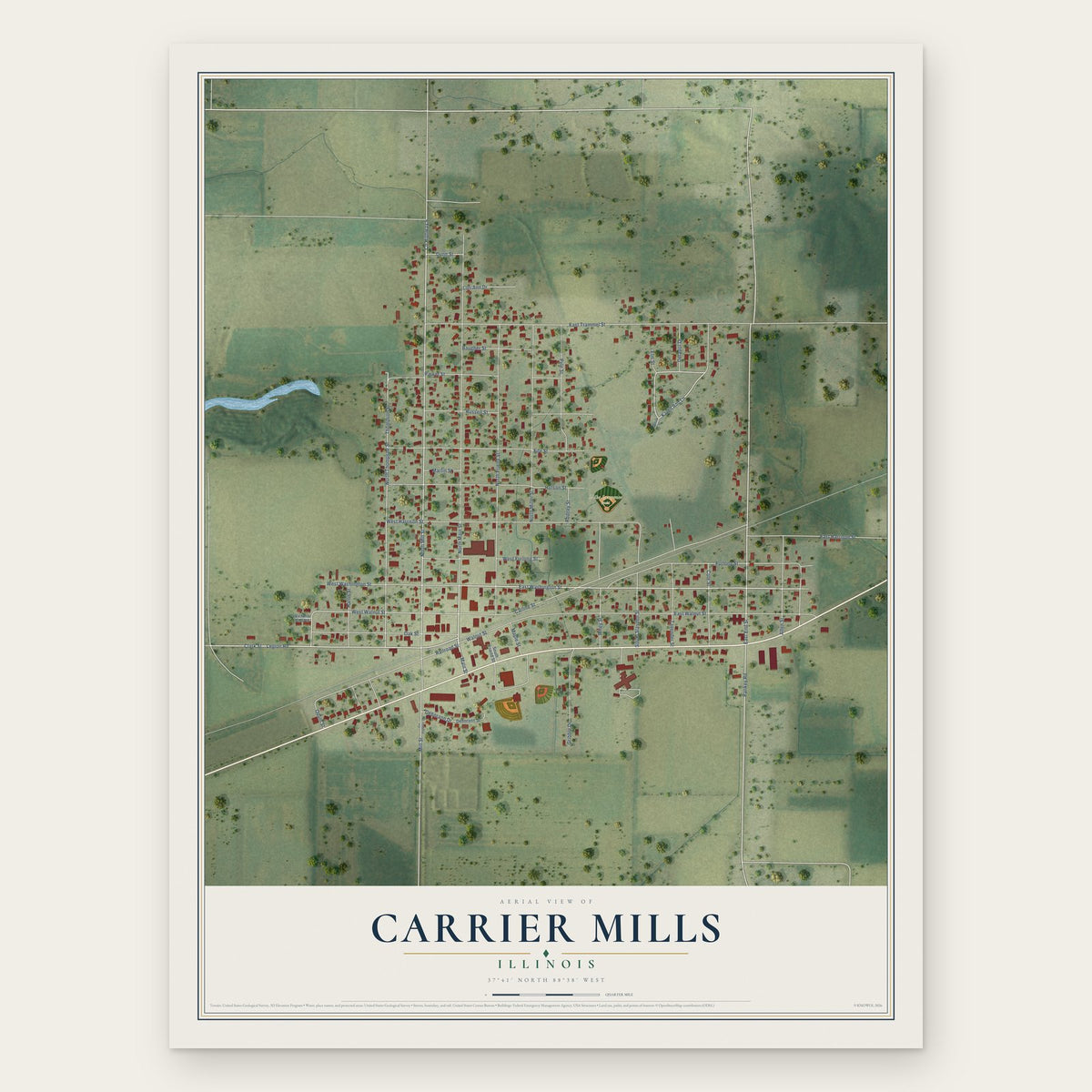 Carrier Mills, Illinois map print, the full design