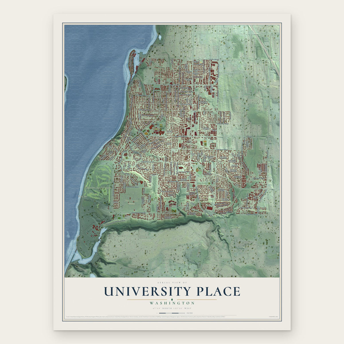 University Place, Washington map print, the full design